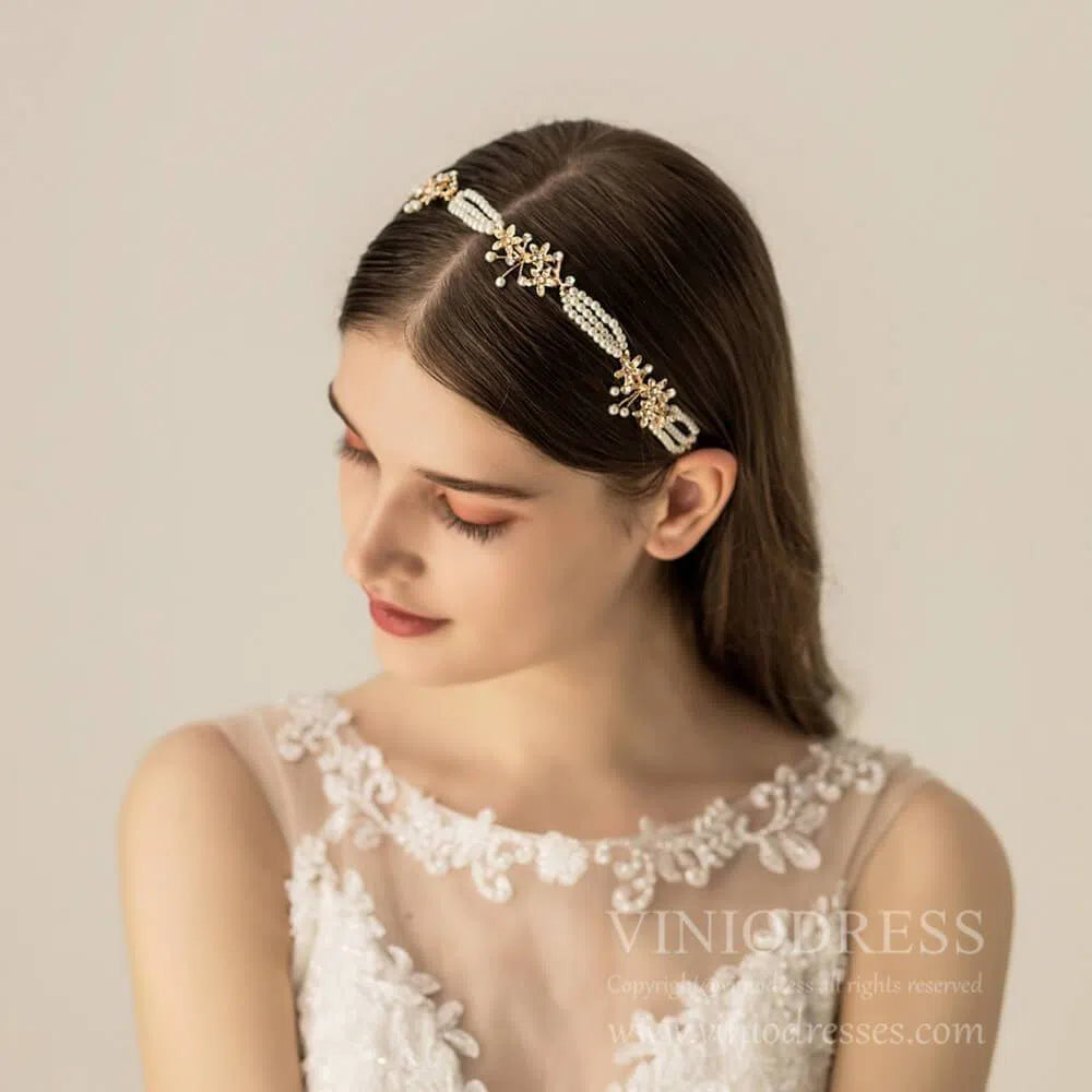 Vintage Pearl Drop Eearrings and Headband Set AC1101-Headpieces 2025 -Viniodress-Headband&Earrings-