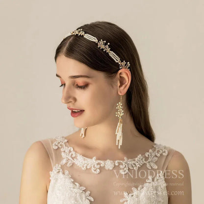 Vintage Pearl Drop Eearrings and Headband Set AC1101-Headpieces 2025 -Viniodress-Headband&Earrings-