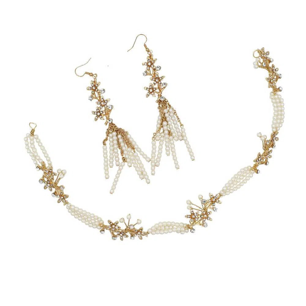 Vintage Pearl Drop Eearrings and Headband Set AC1101-Headpieces-Viniodress-Viniodress