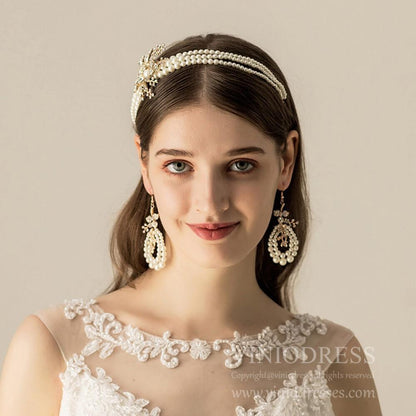 Vintage Pearl Eearrings and Headband Set AC1194-Headpieces 2025 -Viniodress-Headband&Earrings-