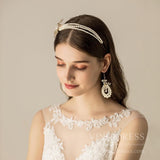 Vintage Pearl Eearrings and Headband Set AC1194-Headpieces-Viniodress-Viniodress