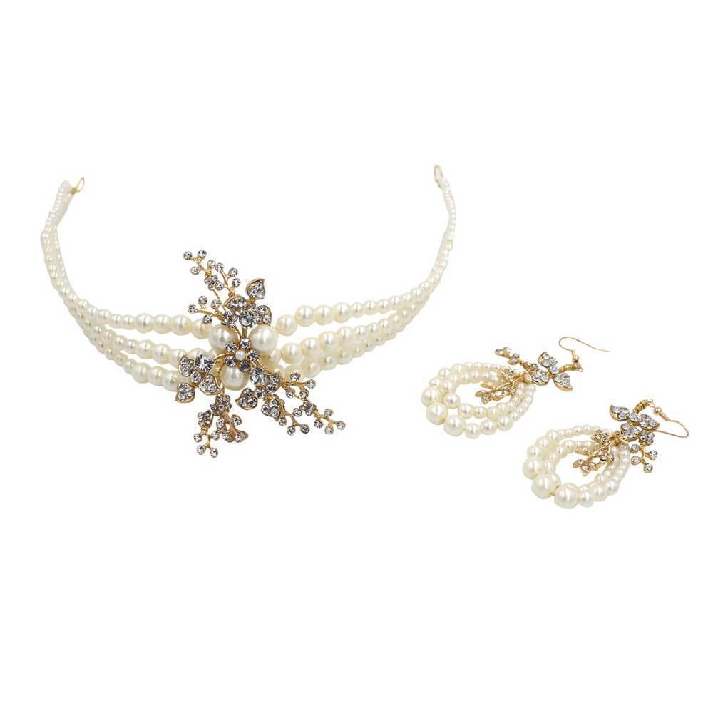 Vintage Pearl Eearrings and Headband Set AC1194-Headpieces-Viniodress-Viniodress