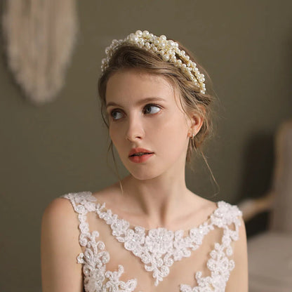 Vintage Pearl Hair Band Bridal Headpieces-Accessories 2025 -Viniodress-Gold-