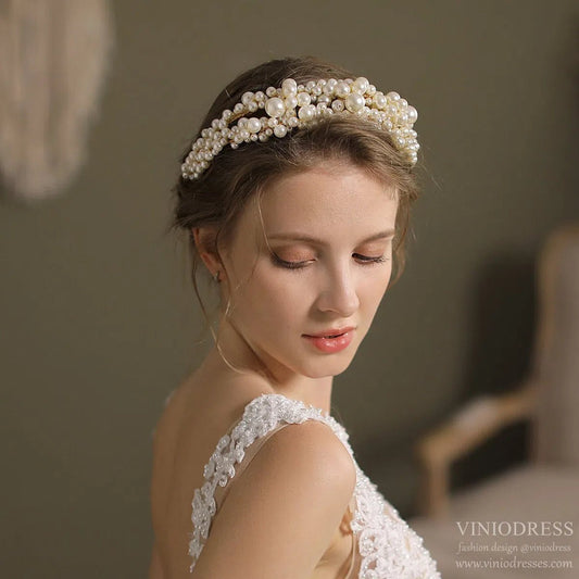 Vintage Pearl Hair Band Bridal Headpieces-Accessories 2025 -Viniodress-Gold-