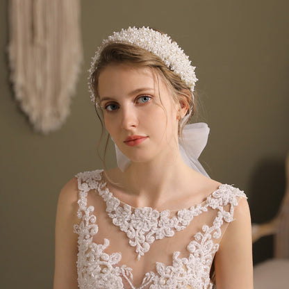 Vintage Pearl Headband Bridal Hair Band-Accessories 2025 -Viniodress-Ivory-