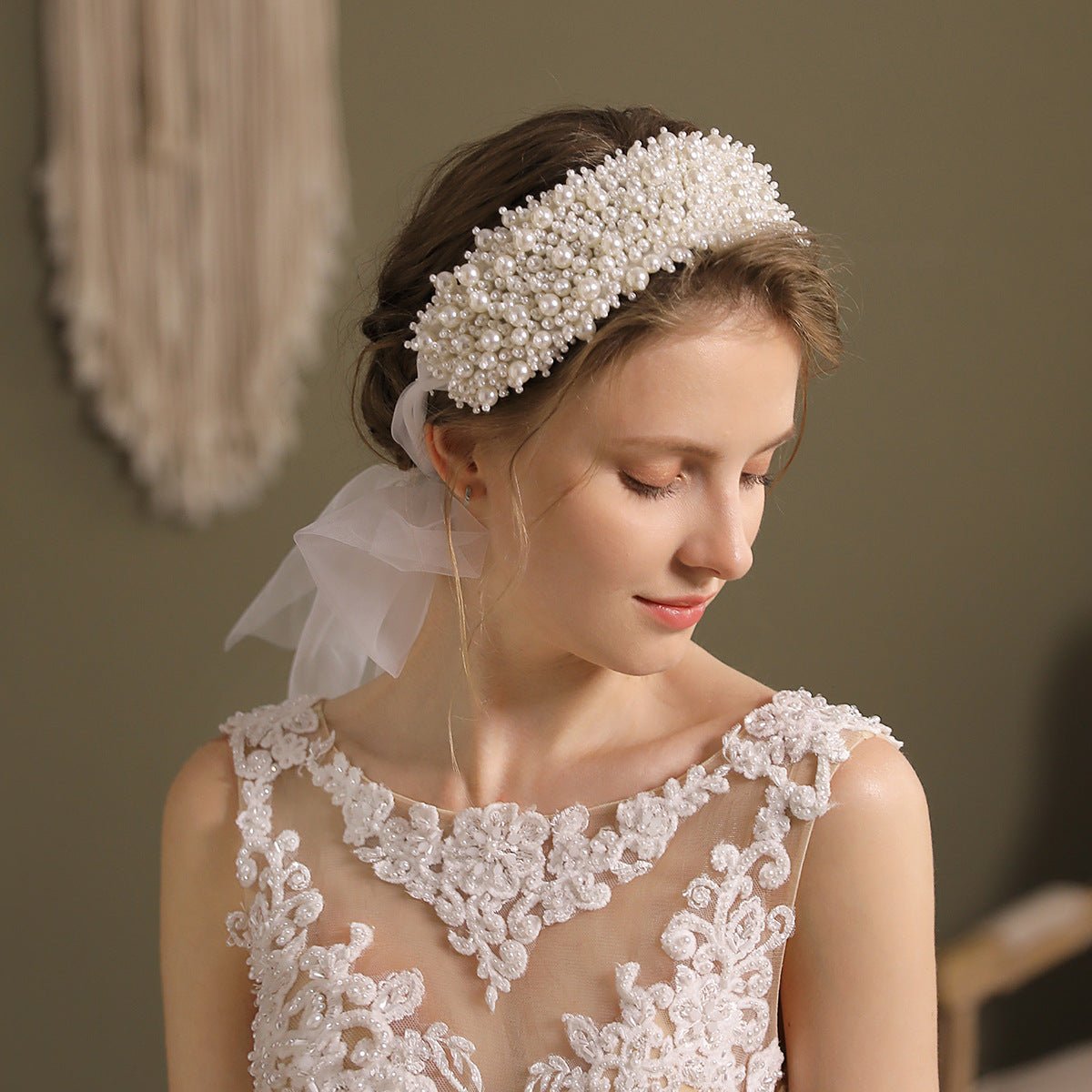 Vintage Pearl Headband Bridal Hair Band-Accessories 2025 -Viniodress-Ivory-