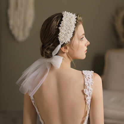 Vintage Pearl Headband Bridal Hair Band-Accessories 2025 -Viniodress-Ivory-