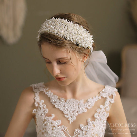 Vintage Pearl Headband Bridal Hair Band-Accessories 2025 -Viniodress-Ivory-