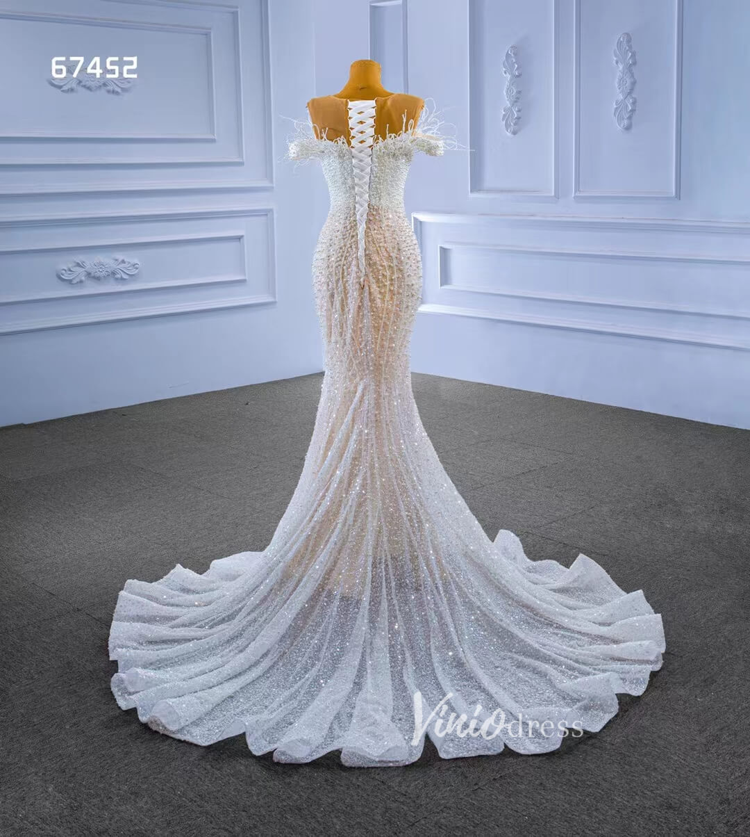 Vintage Pearl Mermaid Wedding Dresses Luxury Beaded Wedding Gown 67452-wedding dresses 2025 -Viniodress-Ivory-Custom Size-