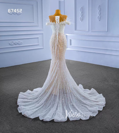 Vintage Pearl Mermaid Wedding Dresses Luxury Beaded Wedding Gown 67452-wedding dresses 2025 -Viniodress-Ivory-Custom Size-