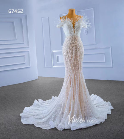 Vintage Pearl Mermaid Wedding Dresses Luxury Beaded Wedding Gown 67452-wedding dresses 2025 -Viniodress-Ivory-Custom Size-