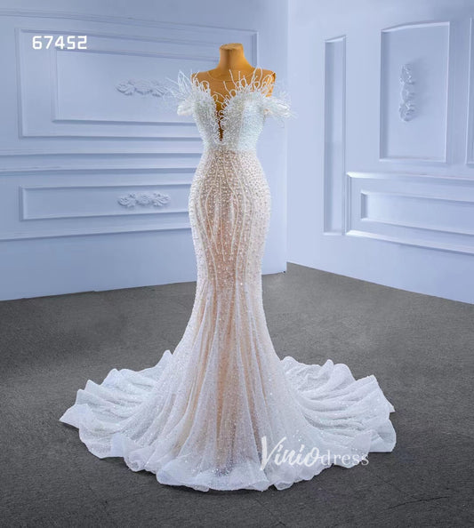 Vintage Pearl Mermaid Wedding Dresses Luxury Beaded Wedding Gown 67452-wedding dresses 2025 -Viniodress-Ivory-Custom Size-