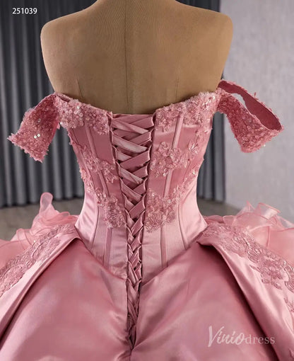 Vintage Pink Off-Shoulder Wedding Gown | Basque Waist Quinceañera & Debut Dress with Ruffle Overskirt 251039-Quinceanera Dresses 2025 -Viniodress-Pink-Custom Size-