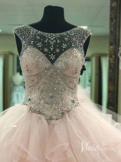 Vintage Pink Princess Ball Gown Prom Dress Beaded Quinceanera Dress FD1316 viniodress-prom dresses 2025 -Viniodress-Blush Pink-Custom Size-