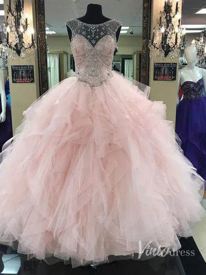 Vintage Pink Princess Ball Gown Prom Dress Beaded Quinceanera Dress FD1316 viniodress-prom dresses 2025 -Viniodress-Blush Pink-Custom Size-