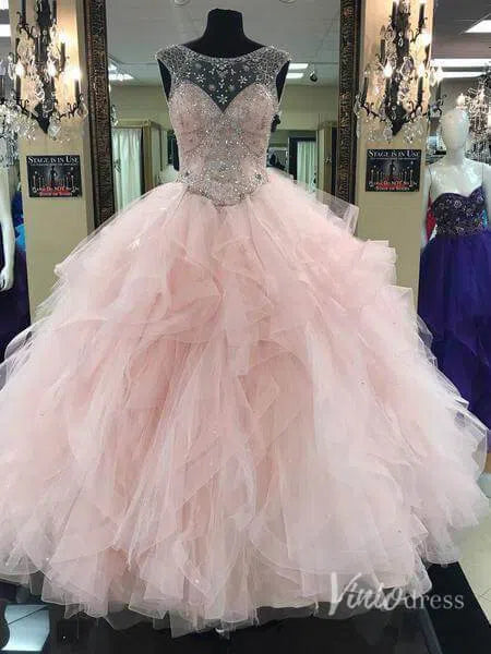 Vintage Pink Princess Ball Gown Prom Dress Beaded Quinceanera Dress FD1316 viniodress-prom dresses-Viniodress-Blush Pink-Custom Size-Viniodress