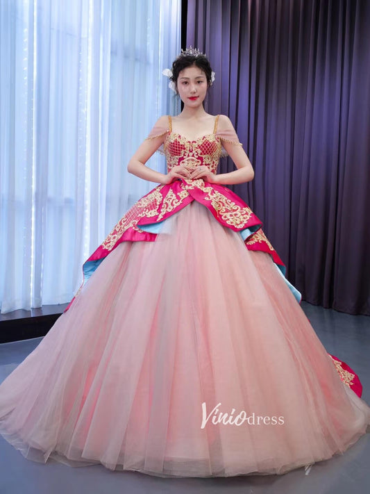 Vintage Pink Wedding Dress Ball Gown Sweet 15 Dress Quince Dress 67473-Quinceanera Dresses 2025 -Viniodress-Pink-Custom Size-