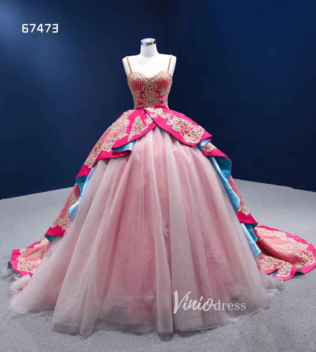 Vintage Pink Wedding Dress Ball Gown Sweet 15 Dress Quince Dress 67473-Quinceanera Dresses-Viniodress-Viniodress