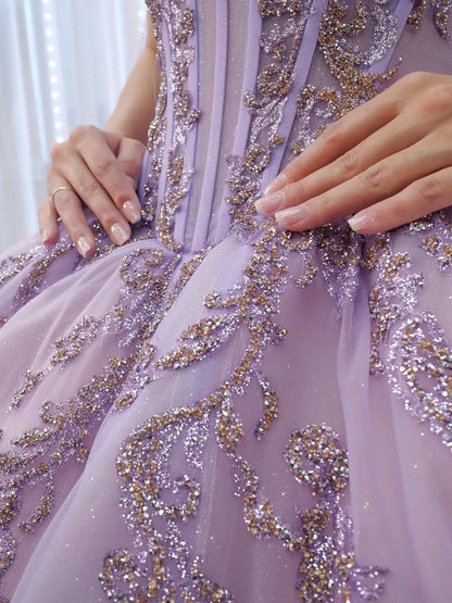 Vintage Purple Lace Ball Gown with Cape | Off-the-Shoulder Quinceañera Dress & Basque Waist 251119-Quinceanera Dresses 2026-Viniodress-Lavender-Custom Size-