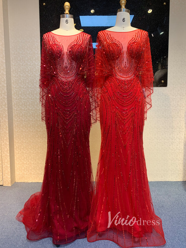 Prom Dress 2025 Vintage Red Beaded 20's Party Dresses Evening Dress FD2491-unique prom dresses-Red-US 2-Viniodress