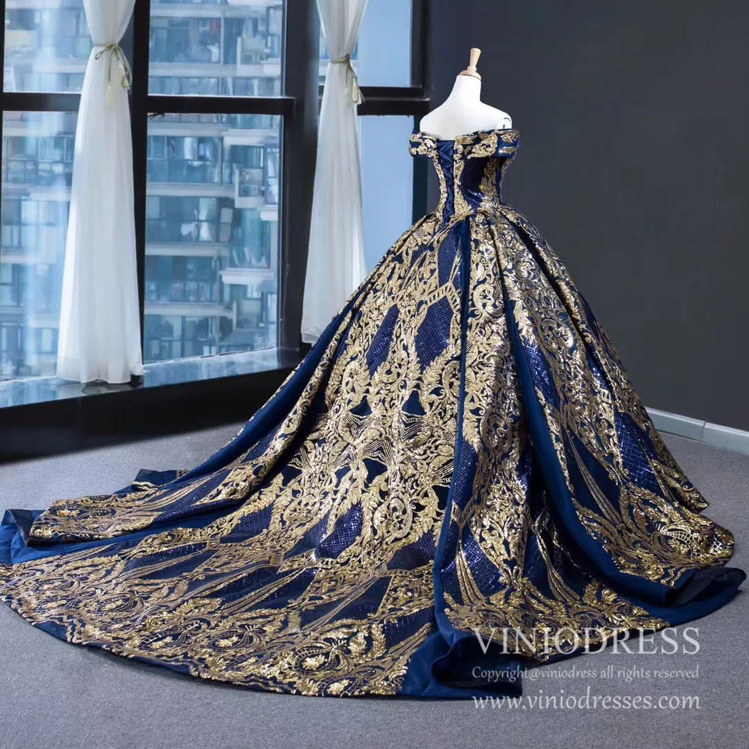 Vintage Red & Gold Sequin Ball Gown Prom Dresses FD1971 viniodress-prom dresses 2025 -Viniodress-Red-Custom Size-