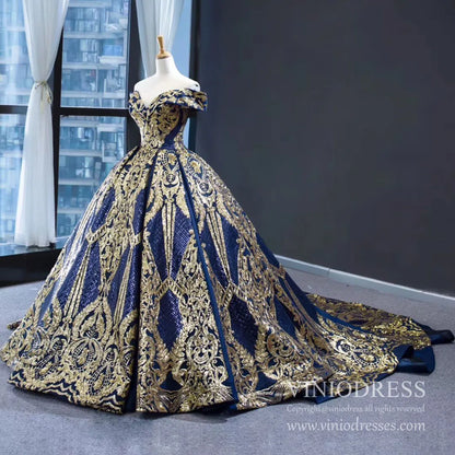 Vintage Red & Gold Sequin Ball Gown Prom Dresses FD1971 viniodress-prom dresses 2025 -Viniodress-Red-Custom Size-