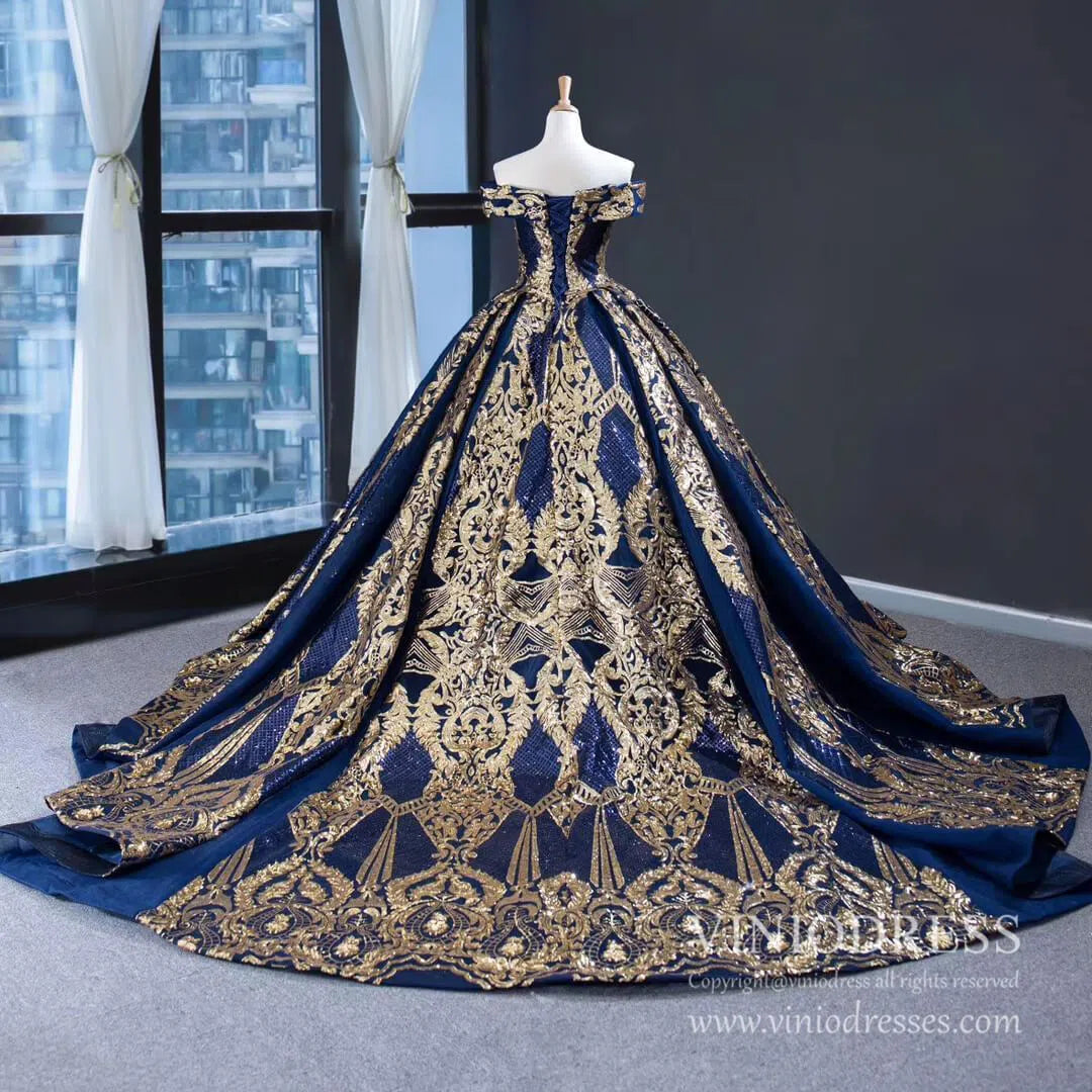 Vintage Red & Gold Sequin Ball Gown Prom Dresses FD1971 viniodress-prom dresses 2025 -Viniodress-Red-Custom Size-