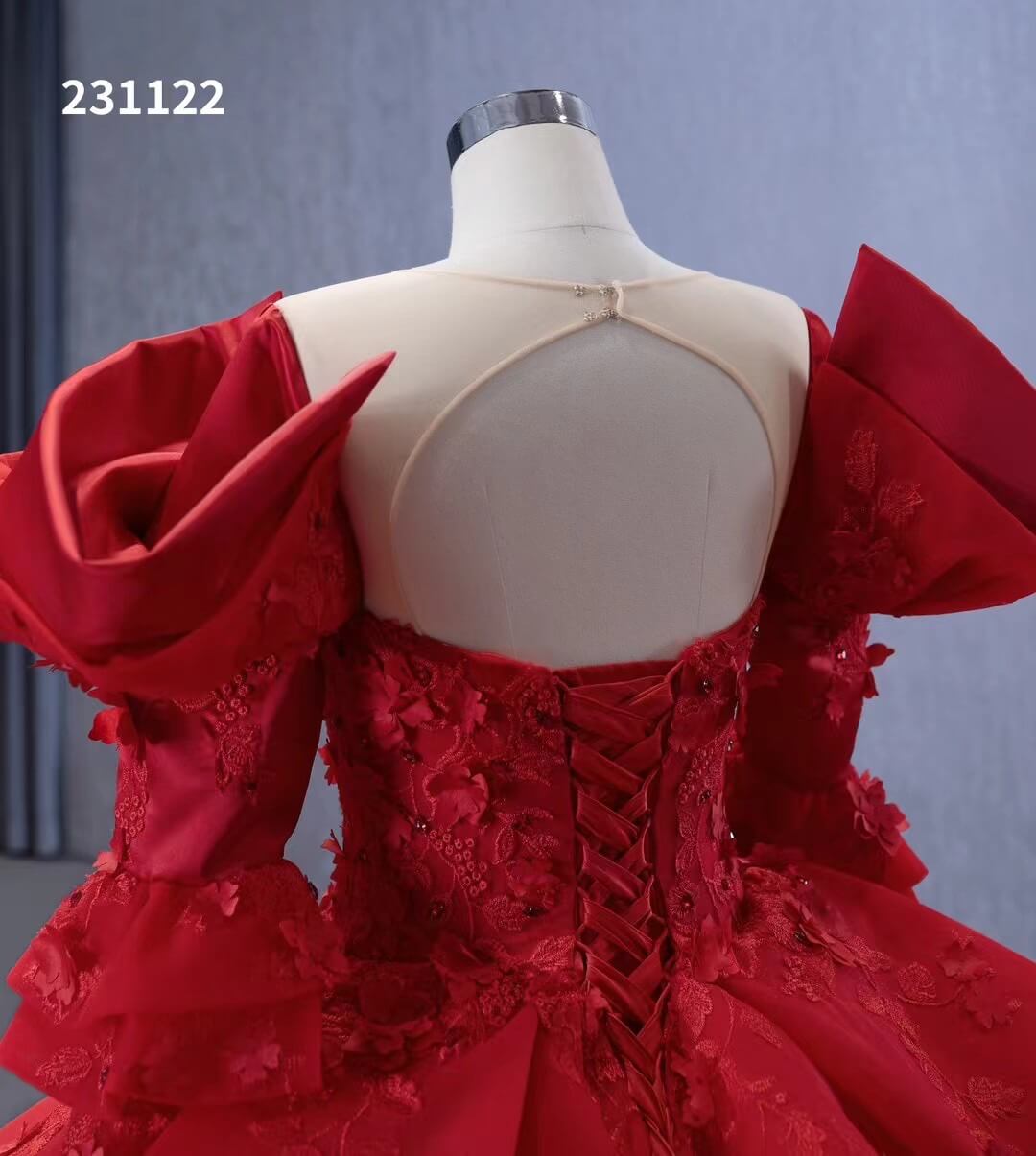 Vintage Red Satin Ball Gown Wedding Dresses Extra Long Sleeves Princess Dress 231122-Quinceanera Dresses 2025 -Viniodress-Red-Custom Size-