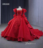 Vintage Red Satin Ball Gown Wedding Dresses Extra Long Sleeves Princess Dress 231122-Quinceanera Dresses-Viniodress-Viniodress