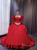 Vintage Red Satin Ball Gown Wedding Dresses Extra Long Sleeves Princess Dress 231122