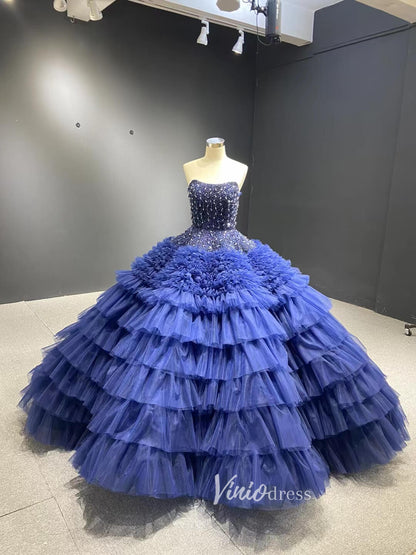 Vintage Ruffle Ball Gowns Dusty Rose Layered Wedding Dresses 222221-Quinceanera Dresses 2025 -Viniodress-Blue-Custom Size-