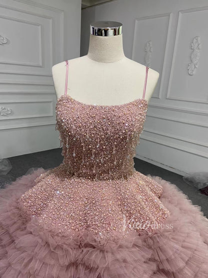 Vintage Ruffle Ball Gowns Dusty Rose Layered Wedding Dresses 222221-Quinceanera Dresses 2025 -Viniodress-Dusty Rose-Custom Size-