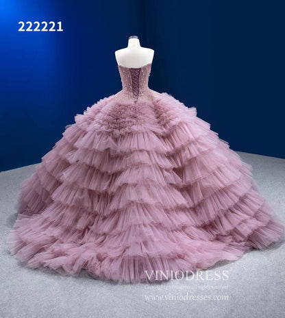 Vintage Ruffle Ball Gowns Dusty Rose Layered Wedding Dresses 222221-Quinceanera Dresses 2025 -Viniodress-Dusty Rose-Custom Size-