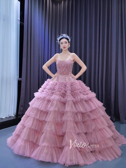 Vintage Ruffle Ball Gowns Dusty Rose Layered Wedding Dresses 222221-Quinceanera Dresses 2025 -Viniodress-Dusty Rose-Custom Size-