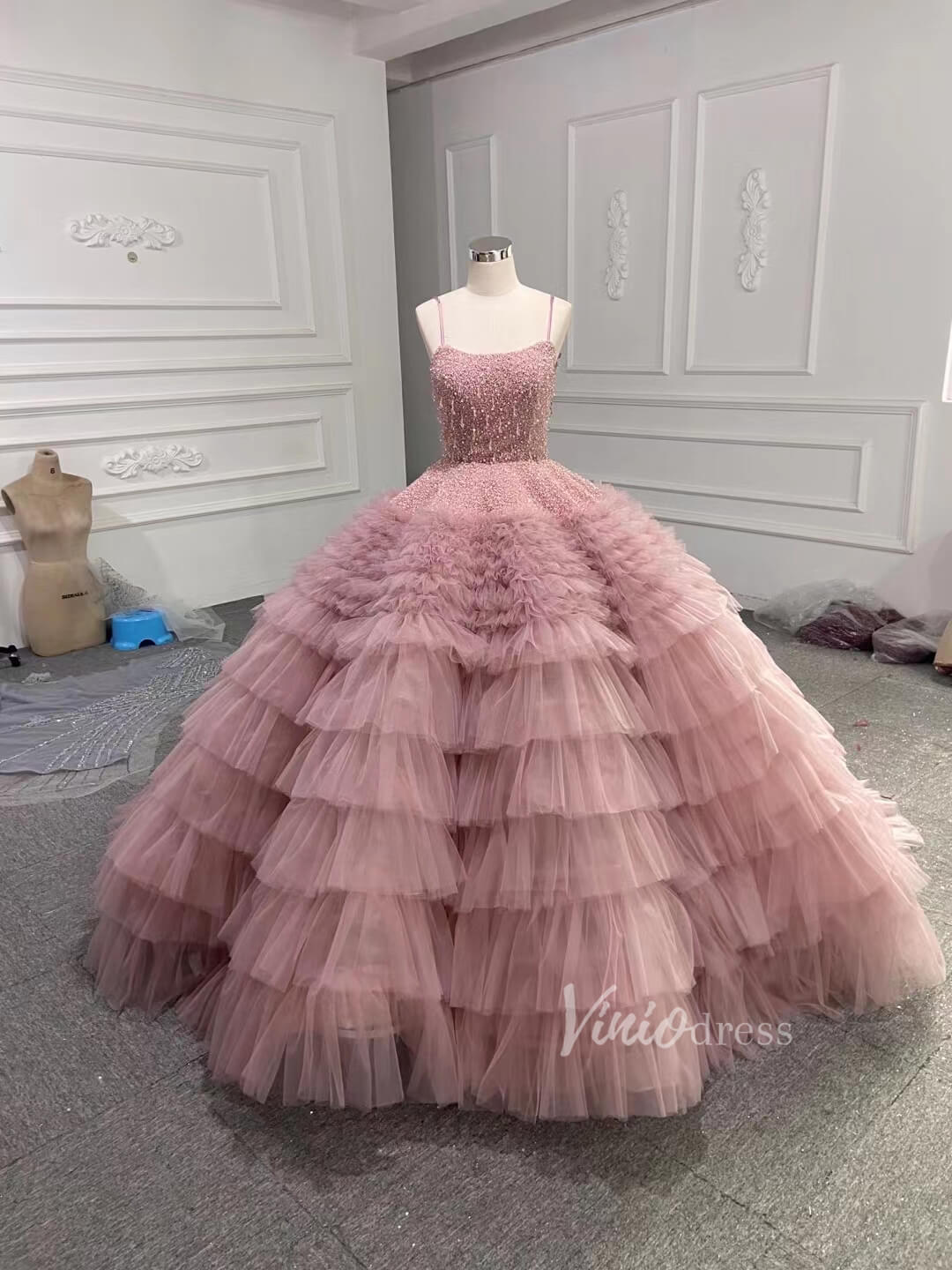 Vintage Ruffle Ball Gowns Dusty Rose Layered Wedding Dresses 222221-Quinceanera Dresses-Viniodress-Viniodress