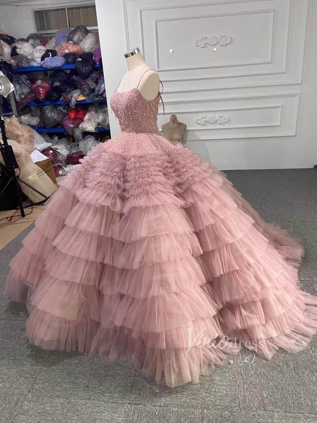 Vintage Ruffle Ball Gowns Dusty Rose Layered Wedding Dresses 222221-Quinceanera Dresses-Viniodress-Viniodress