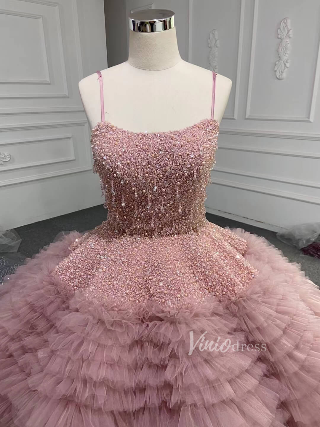 Vintage Ruffle Ball Gowns Dusty Rose Layered Wedding Dresses 222221-Quinceanera Dresses-Viniodress-Viniodress