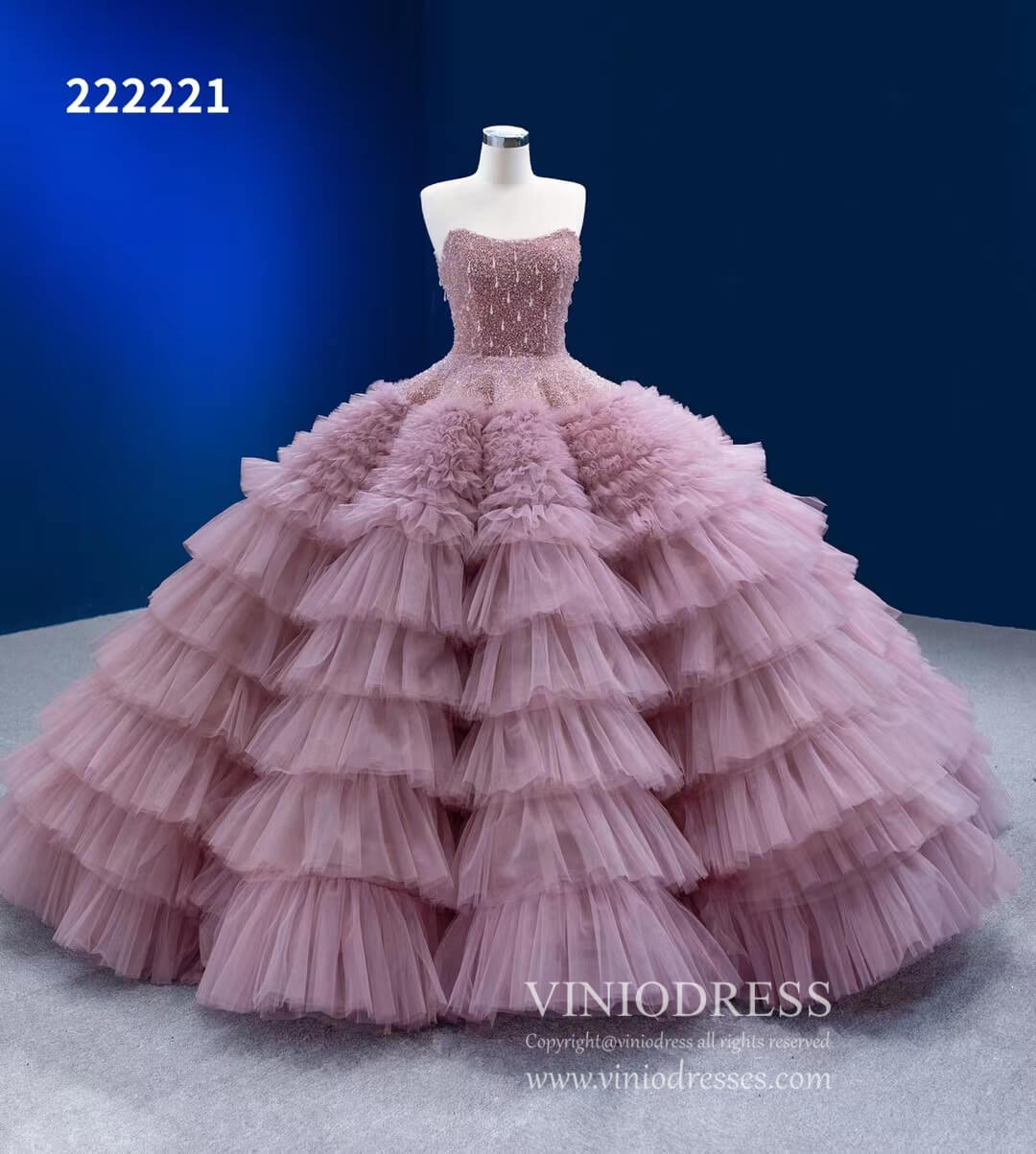 Vintage Ruffle Ball Gowns Dusty Rose Layered Wedding Dresses 222221-Quinceanera Dresses-Viniodress-Viniodress