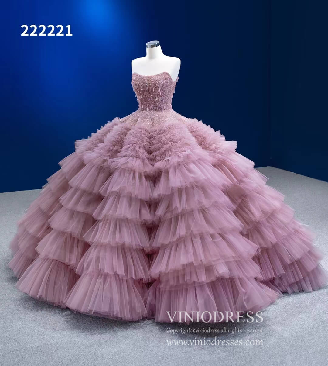 Vintage Ruffle Ball Gowns Dusty Rose Layered Wedding Dresses 222221-Quinceanera Dresses-Viniodress-Viniodress