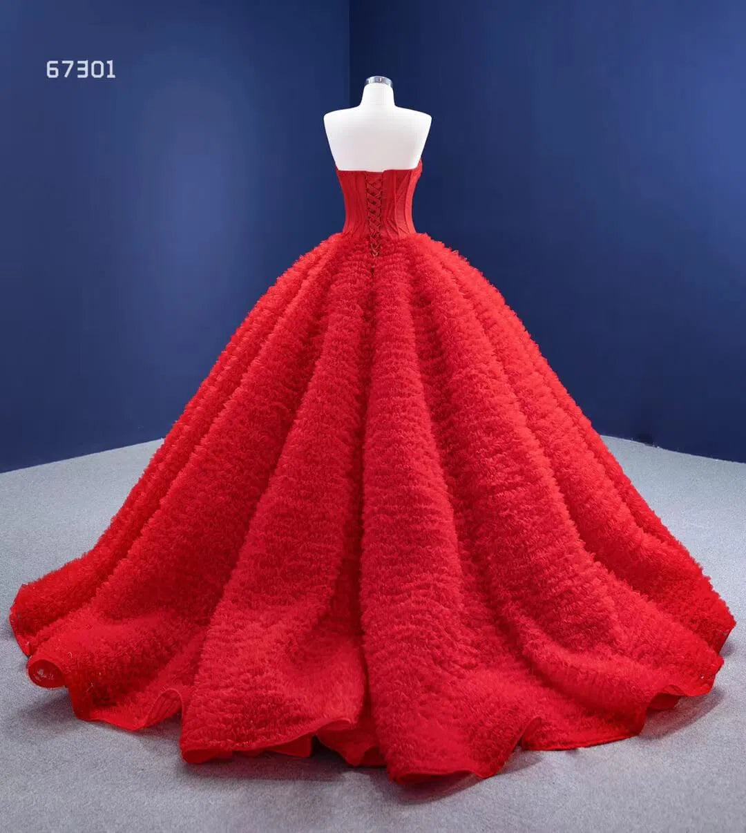 Vintage Ruffled Tulle Princess Ball Gown Strapless Red Quince Dress 67301 viniodress-wedding dresses 2025 -Viniodress-Red-Custom Size-