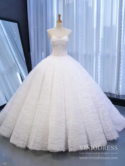 Vintage Ruffled Tulle Princess Ball Gown Strapless Red Quince Dress 67301 viniodress-wedding dresses 2025 -Viniodress-Red-Custom Size-