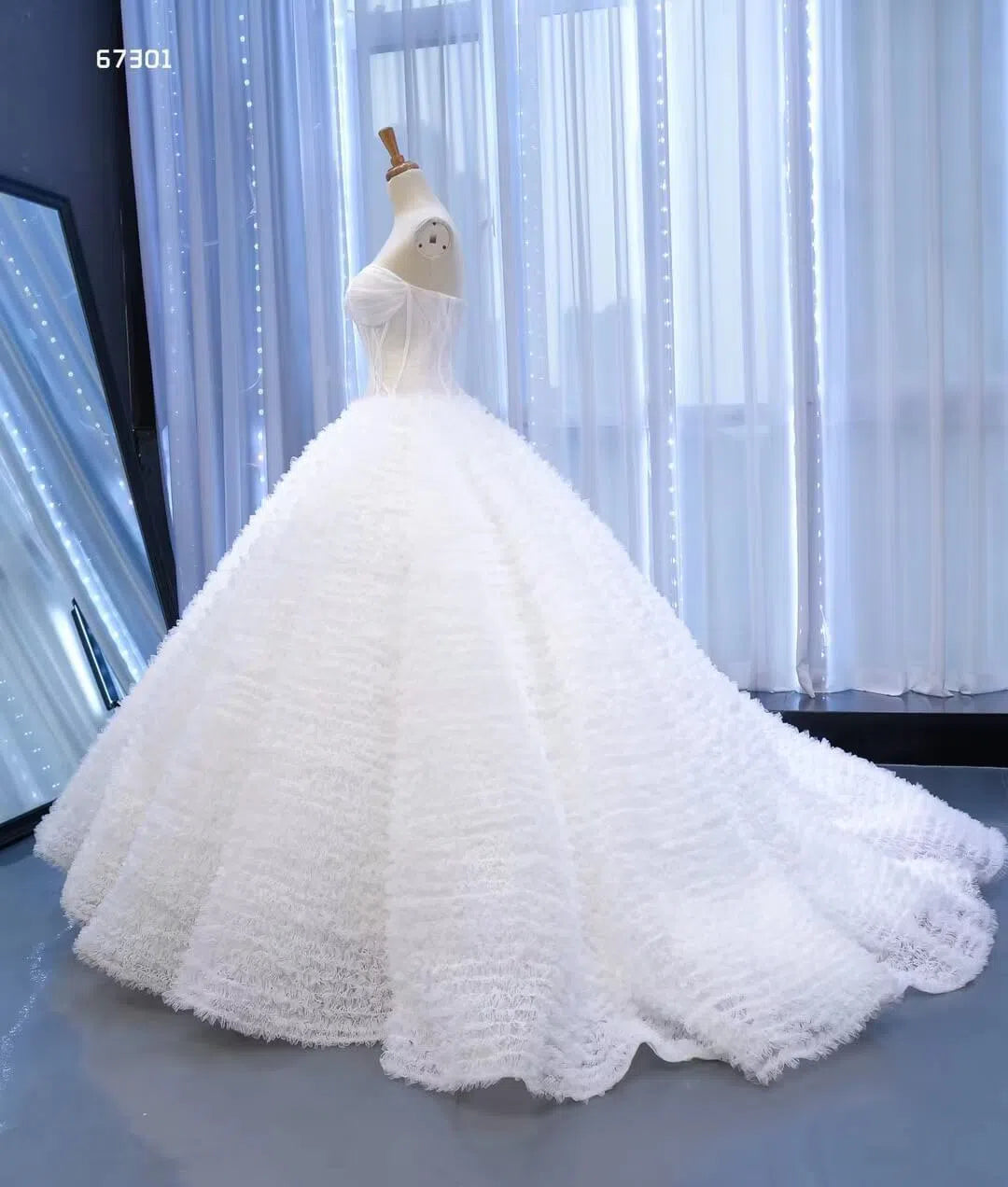 Vintage Ruffled Tulle Princess Ball Gown Strapless Red Quince Dress 67301 viniodress-wedding dresses 2025 -Viniodress-Red-Custom Size-