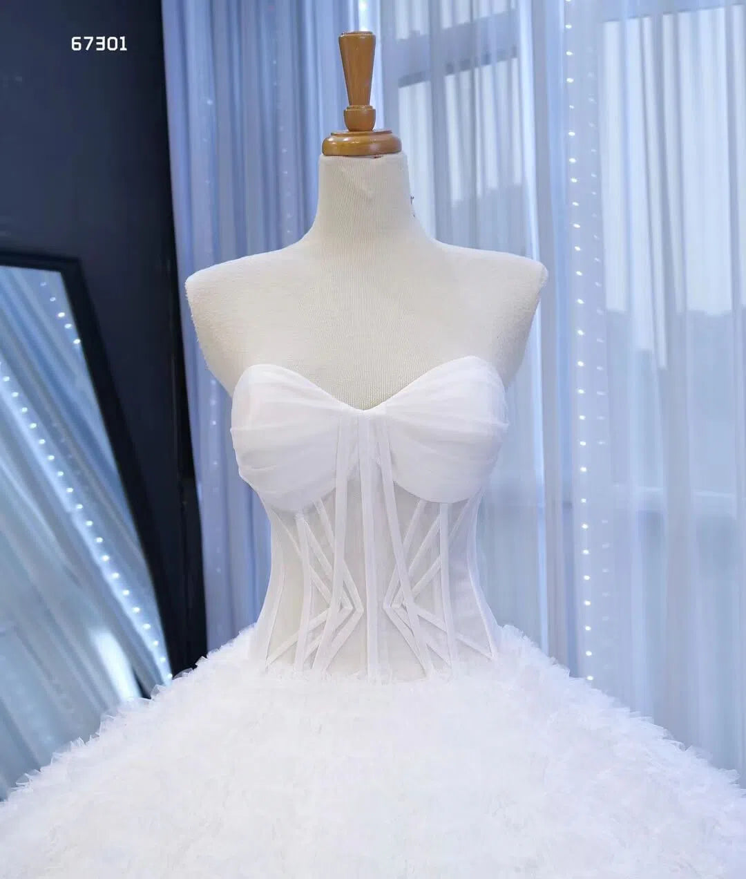 Vintage Ruffled Tulle Princess Ball Gown Strapless Red Quince Dress 67301 viniodress-wedding dresses 2025 -Viniodress-Red-Custom Size-