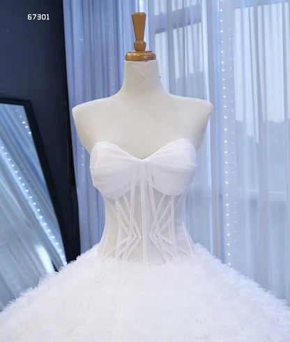 Vintage Ruffled Tulle Princess Ball Gown Strapless Red Quince Dress 67301 viniodress-wedding dresses 2025 -Viniodress-Red-Custom Size-