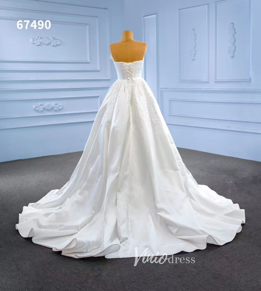 Vintage Satin Strapless Wedding Dresses with Overskirt 67490-wedding dresses 2025 -Viniodress-Ivory-Custom Size-