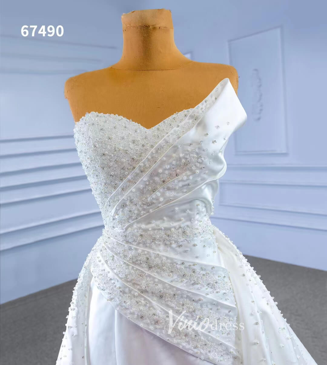 Vintage Satin Strapless Wedding Dresses with Overskirt 67490-wedding dresses 2025 -Viniodress-Ivory-Custom Size-