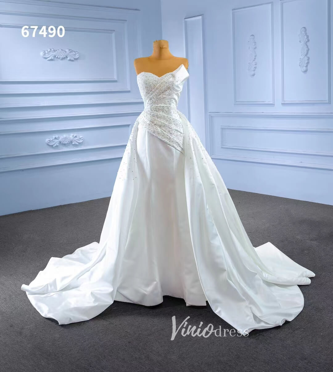 Vintage Satin Strapless Wedding Dresses with Overskirt 67490-wedding dresses 2025 -Viniodress-Ivory-Custom Size-