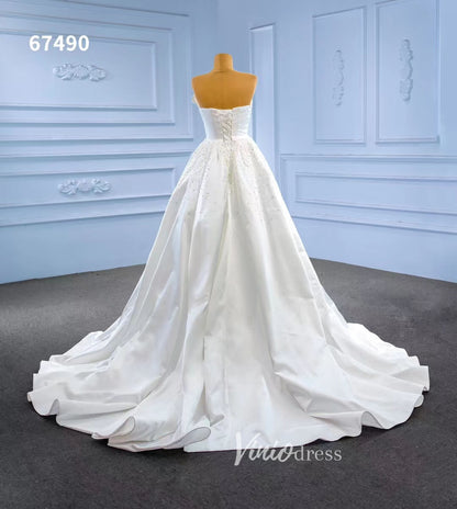 Vintage Satin Strapless Wedding Dresses with Overskirt 67490-wedding dresses 2025 -Viniodress-Ivory-Custom Size-