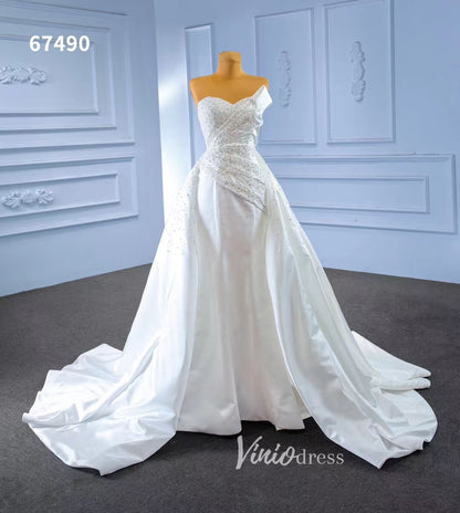 Vintage Satin Strapless Wedding Dresses with Overskirt 67490-wedding dresses 2025 -Viniodress-Ivory-Custom Size-