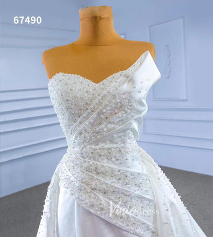 Vintage Satin Strapless Wedding Dresses with Overskirt 67490-wedding dresses 2025 -Viniodress-Ivory-Custom Size-